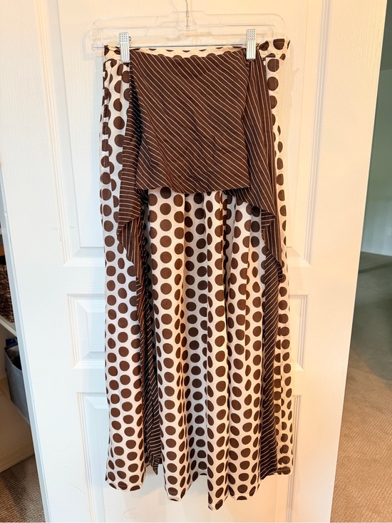 Vintage Dresses & Skirts - Vintage Two Way Brown Polka Dot Maxi Dress with Stripe Top or Belt